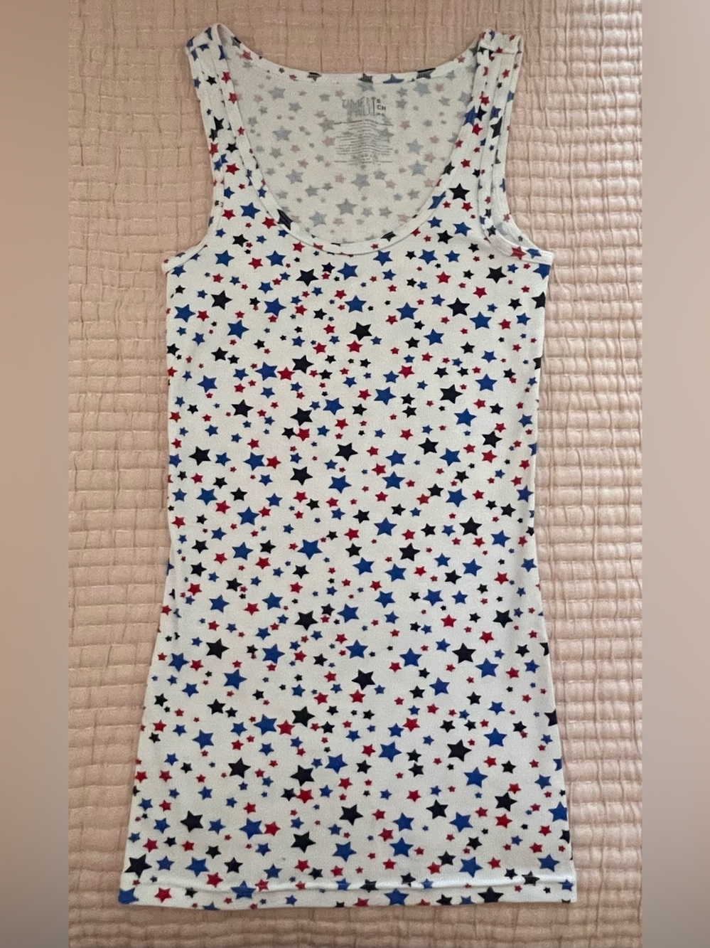 Faded Glory Must Have Ribbed Tank Top Red White Blue Stars 4th July Size Small